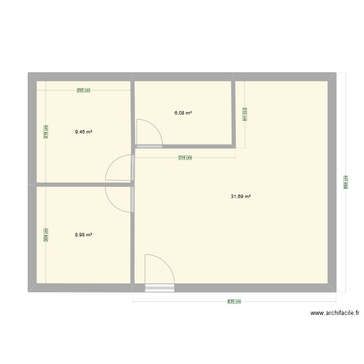 Fageaud RDC. Plan de 4 pièces et 56 m2