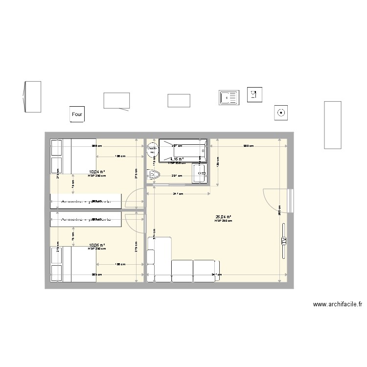 Kucica sprat v3. Plan de 4 pièces et 50 m2