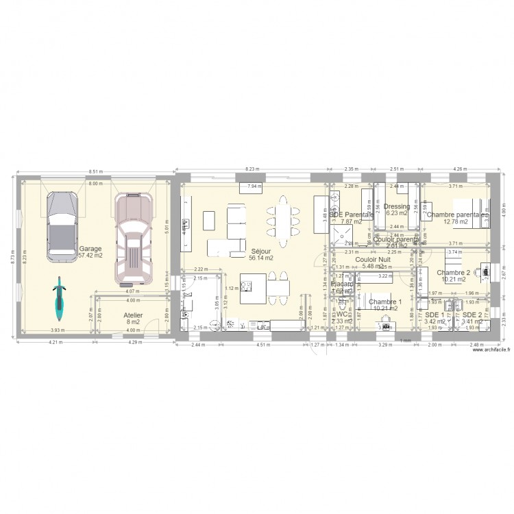 Maison Hobre Garage Sud Double. Plan de 0 pièce et 0 m2