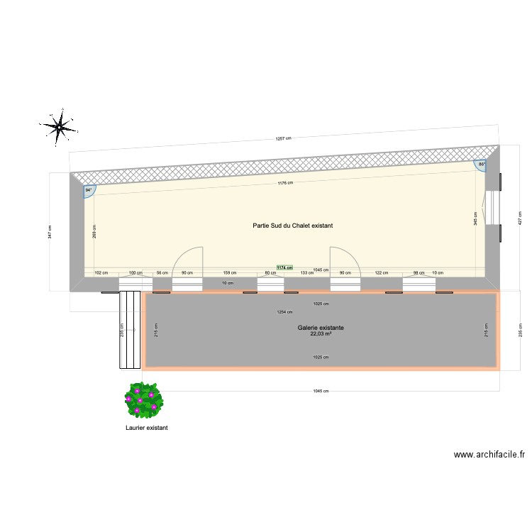 Galerie Montisbrand existant v4. Plan de 2 pièces et 58 m2