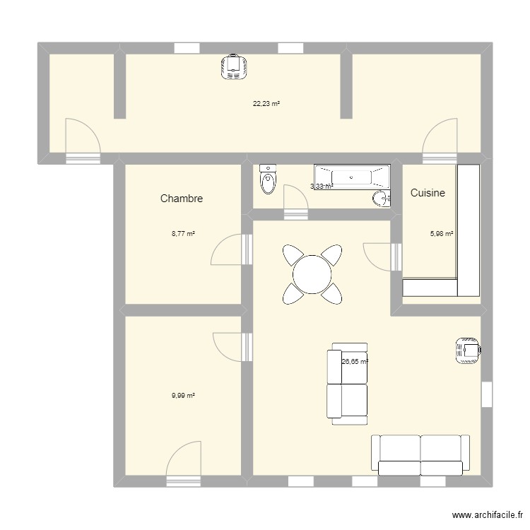 7096. Plan de 6 pièces et 77 m2