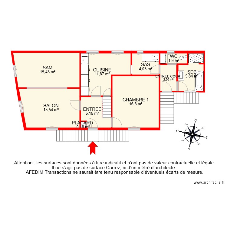 BI 6342 RDC . Plan de 10 pièces et 81 m2