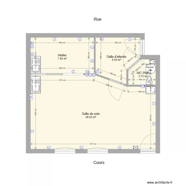 local 12 apr&egrave;s travaux avec elec. Plan de 