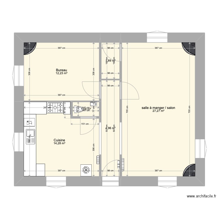 Plan RDC Sophie -  pièces définies. Plan de 6 pièces et 62 m2