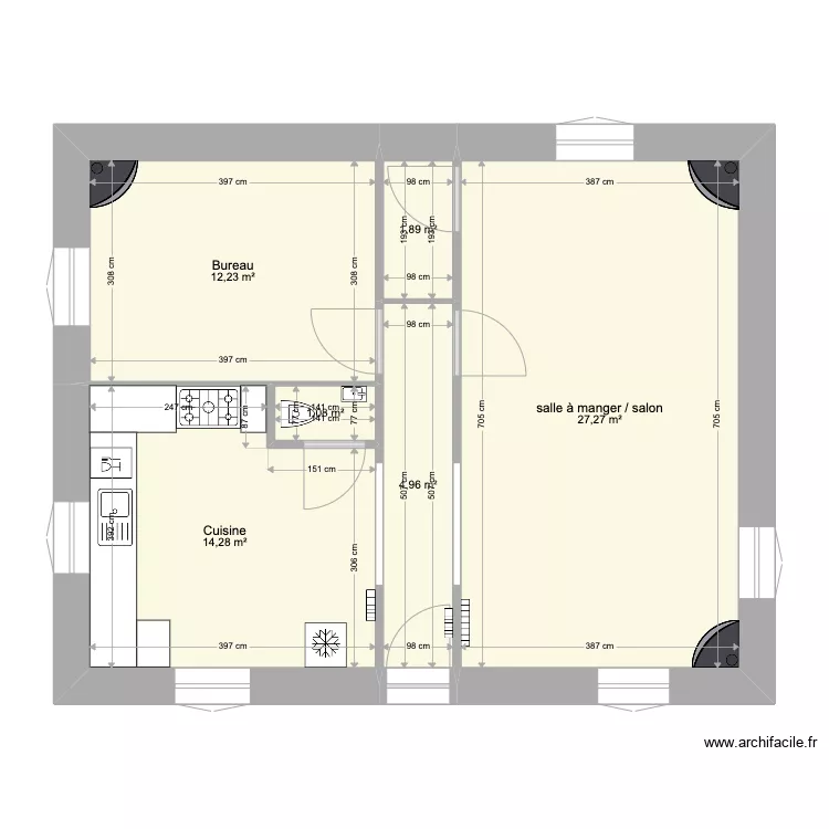 Plan RDC Sophie -  pi&egrave;ces d&eacute;finies. Plan de 