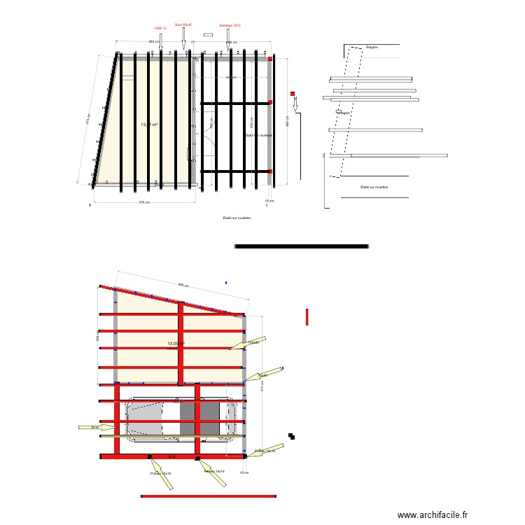 Atelier. Plan de 2 pièces et 27 m2