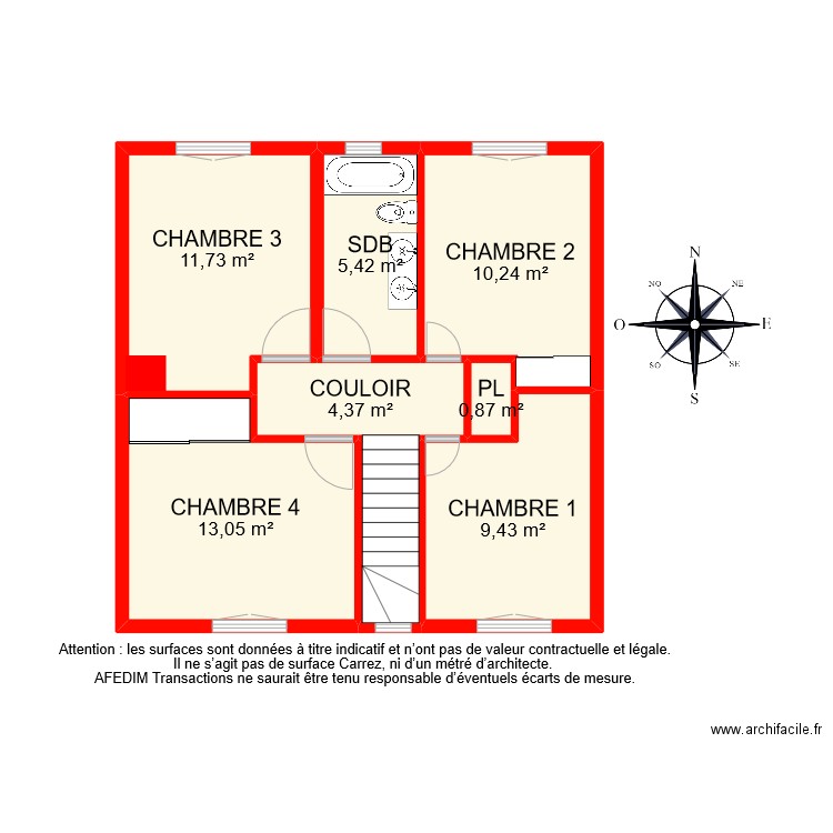 BI 9418 ETAGE EF. Plan de 8 pièces et 58 m2