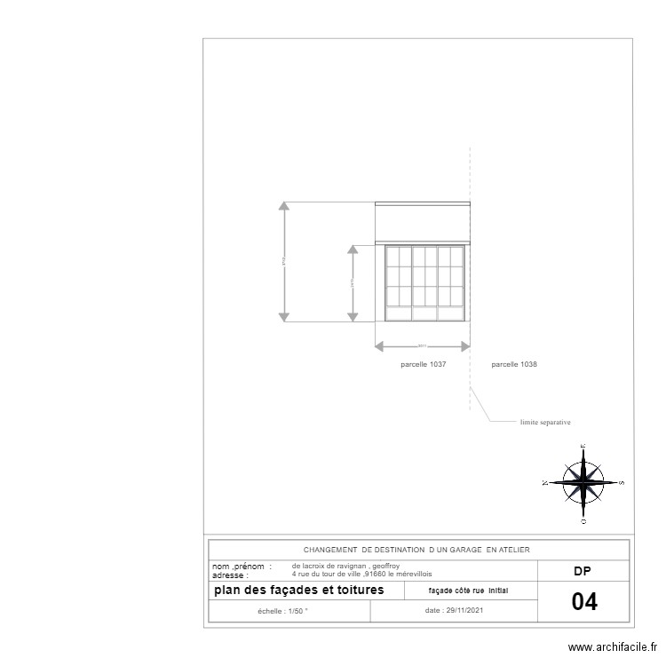 plan de façade  avant  initial Geoffroy. Plan de 0 pièce et 0 m2