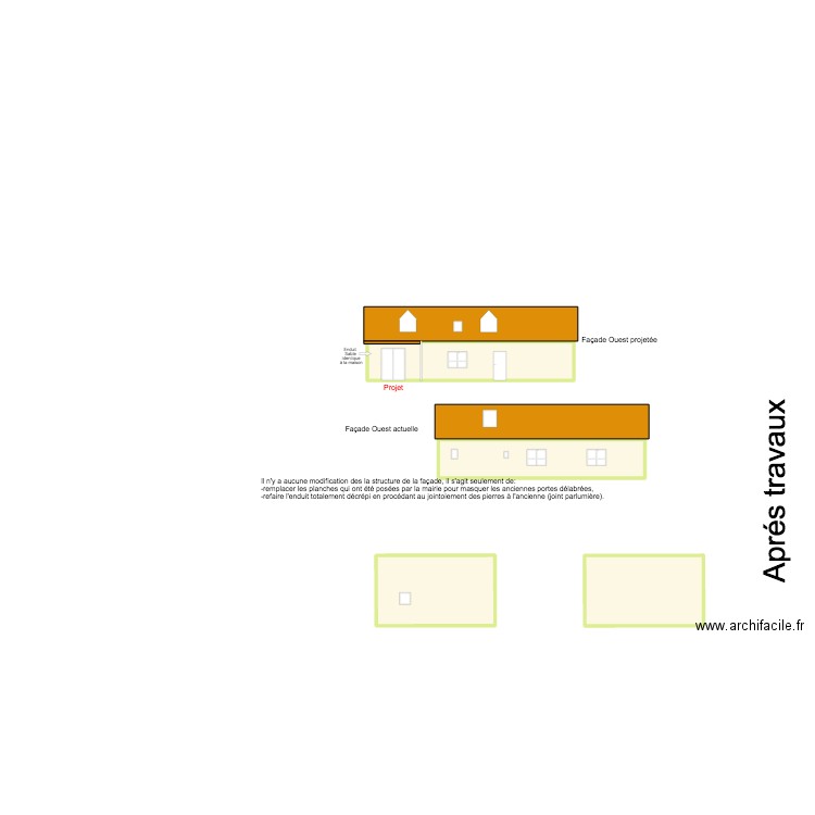 Plan de facade grange Déou. Plan de 4 pièces et 142 m2