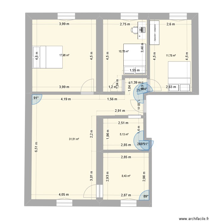 pelletier 3. Plan de 6 pièces et 86 m2