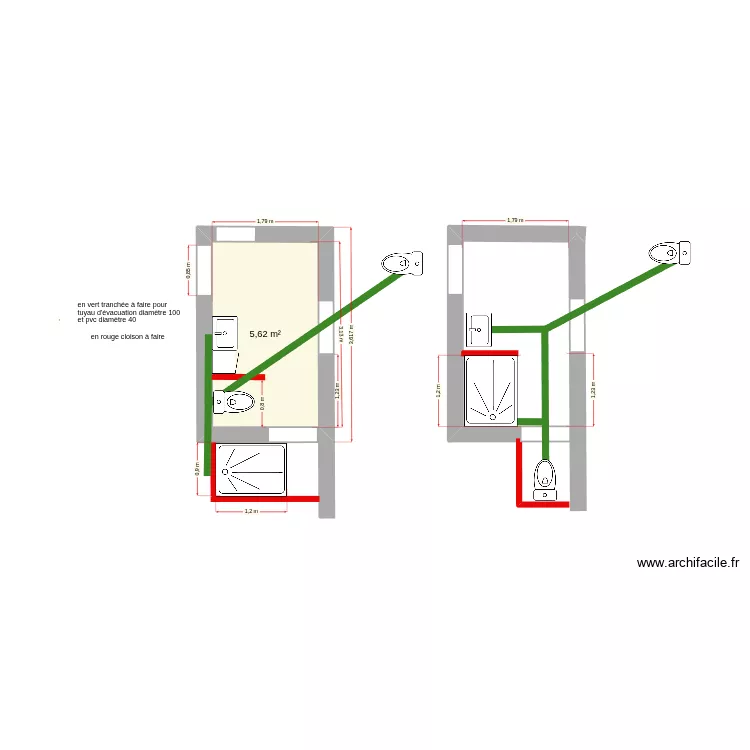 SALLE D'EAU Pascal. Plan de 1 et 6 m² SALLE D'EAU Pascal. Plan de 1 et 6 m²
