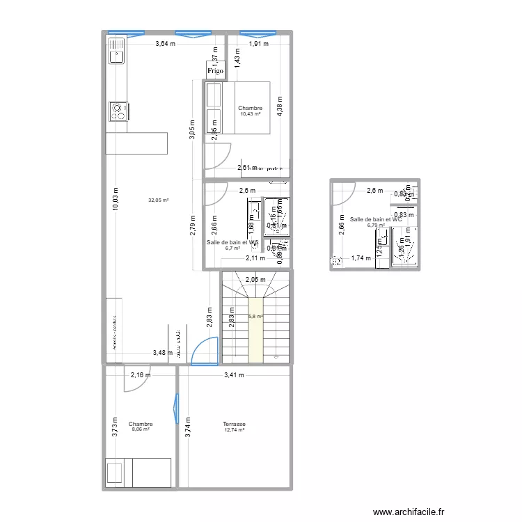 T3-1ER ETAGE. Plan de 7  et 83 m²