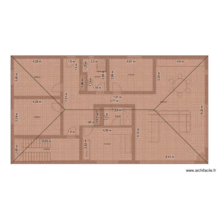 Lukavica toiture plan. Plan de 8 pièces et 151 m²