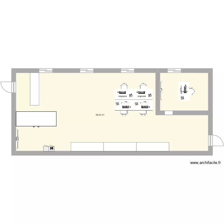 Bureau DUO/Patrimoine. Plan de 2 pièces et 79 m²