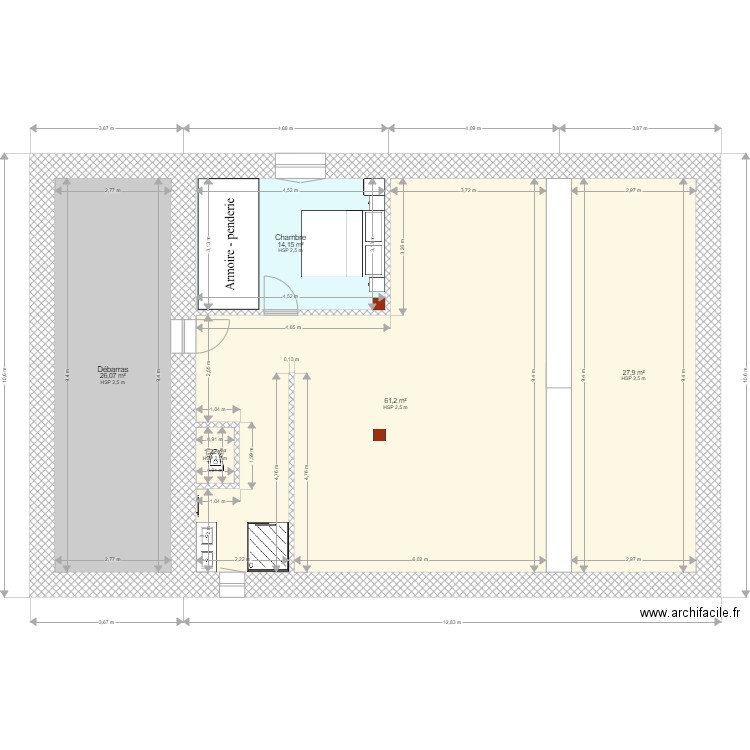 La chape nouvelles dimensions. Plan de 5 pièces et 131 m2