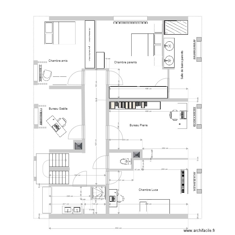 pierre étage. Plan de 2 pièces et 2 m2