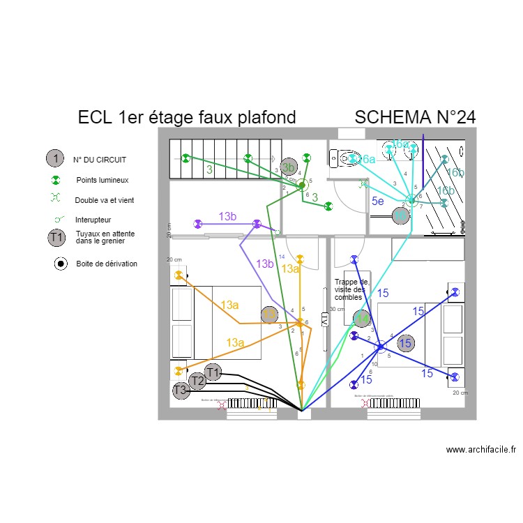 ELEC ETAGE grenier. Plan de 3 pièces et 31 m2