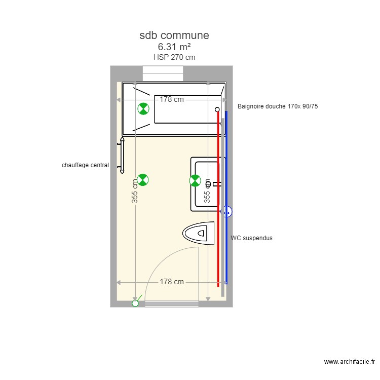 sdb commune. Plan de 0 pièce et 0 m2