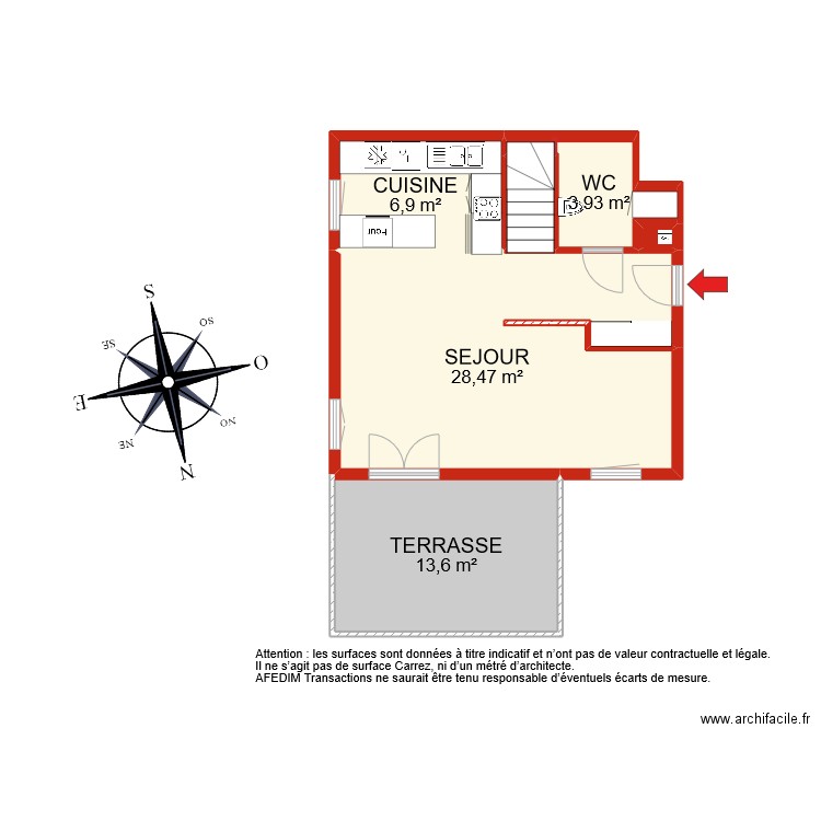 BI 9230 RDC. Plan de 6 pièces et 55 m2