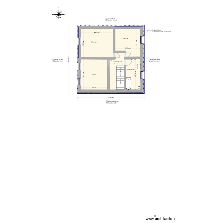 1er Etage - Situation projetée. Plan de 3 pièces et 109 m2