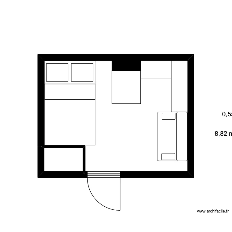 4x3 famile. Plan de 2 pièces et 9 m²