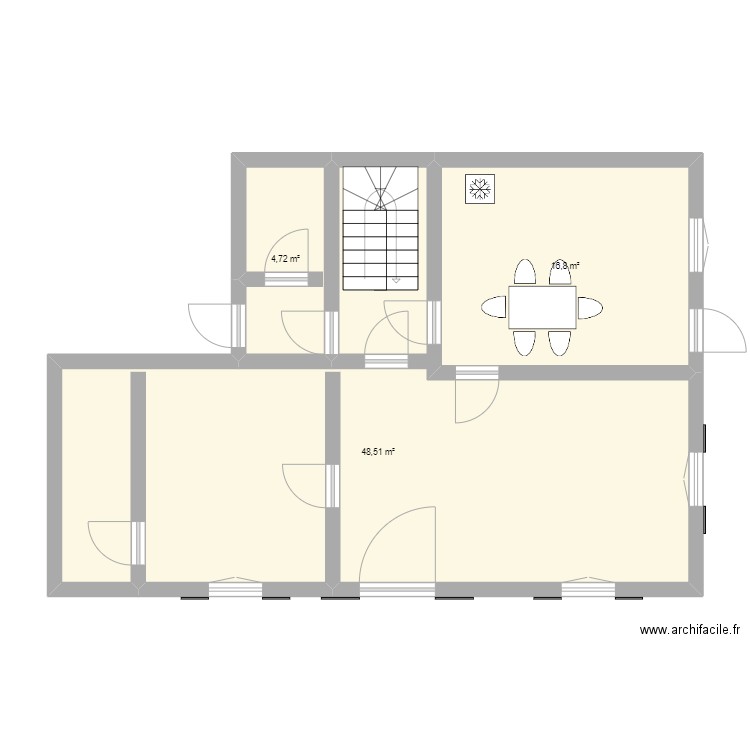 RDC et etage Pouldu. Plan de 3 pièces et 70 m2