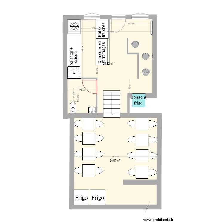 magasin . Plan de 2 pièces et 50 m2