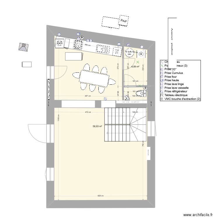 RDC Maison cuisine 2. Plan de 2 pièces et 63 m2