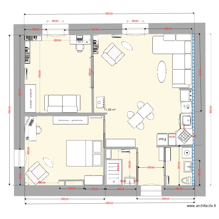 étage II salle d'eau. Plan de 1 pièce et 72 m2