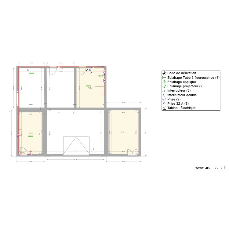 plan électrique Plan 3 pièces 45 m2 dessiné par fgodard