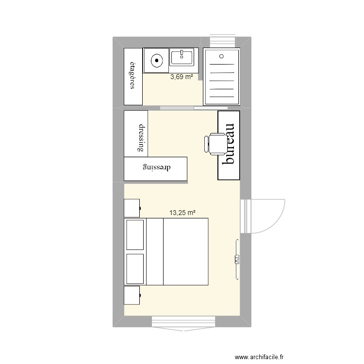 garage v2. Plan de 2 pièces et 17 m2