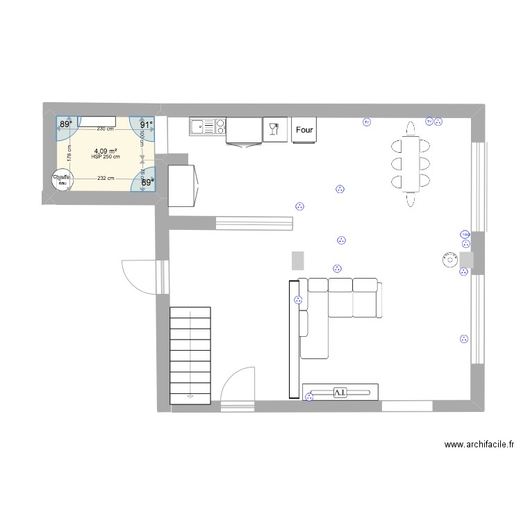 plan rez de chaussée. Plan de 1 pièce et 4 m2