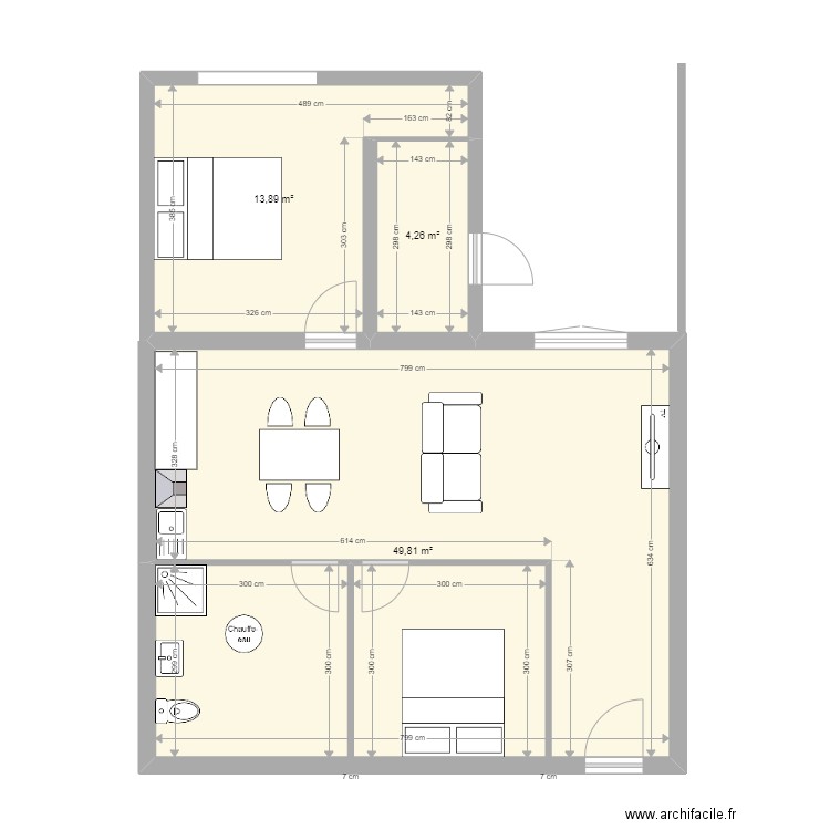 BEUVRY 3 MODIFIE. Plan de 3 pièces et 68 m2