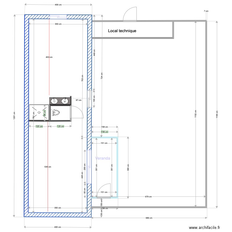 tropical sans meuble. Plan de 3 pièces et 47 m2