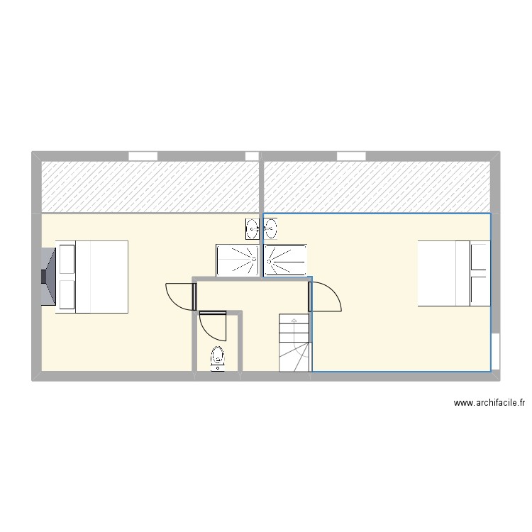 etage. Plan de 6 pièces et 69 m2