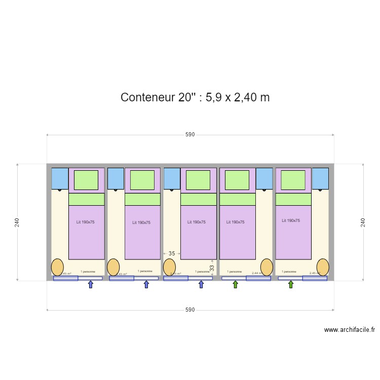 Conteneur 20 multi 5 cellules . Plan de 0 pièce et 0 m2