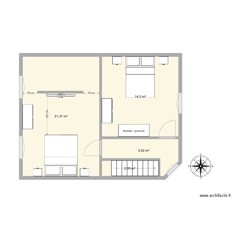 Etg_V4. Plan de 4 pièces et 42 m2