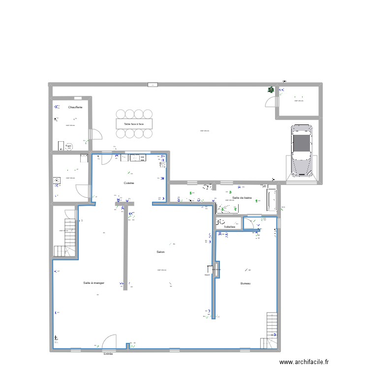 Schéma de position Sébastien. Plan de 8 pièces et 363 m2