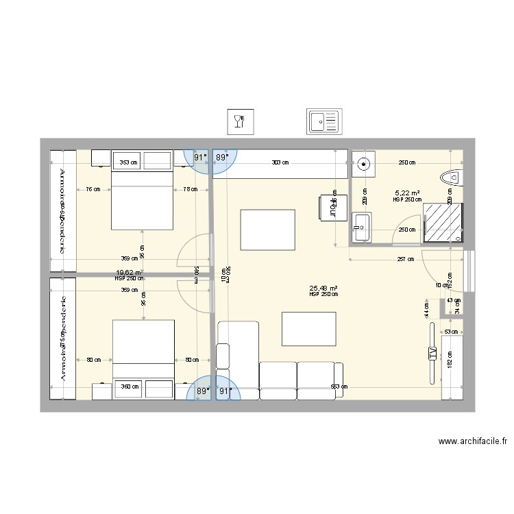 Kucica sprat v4. Plan de 4 pièces et 50 m2