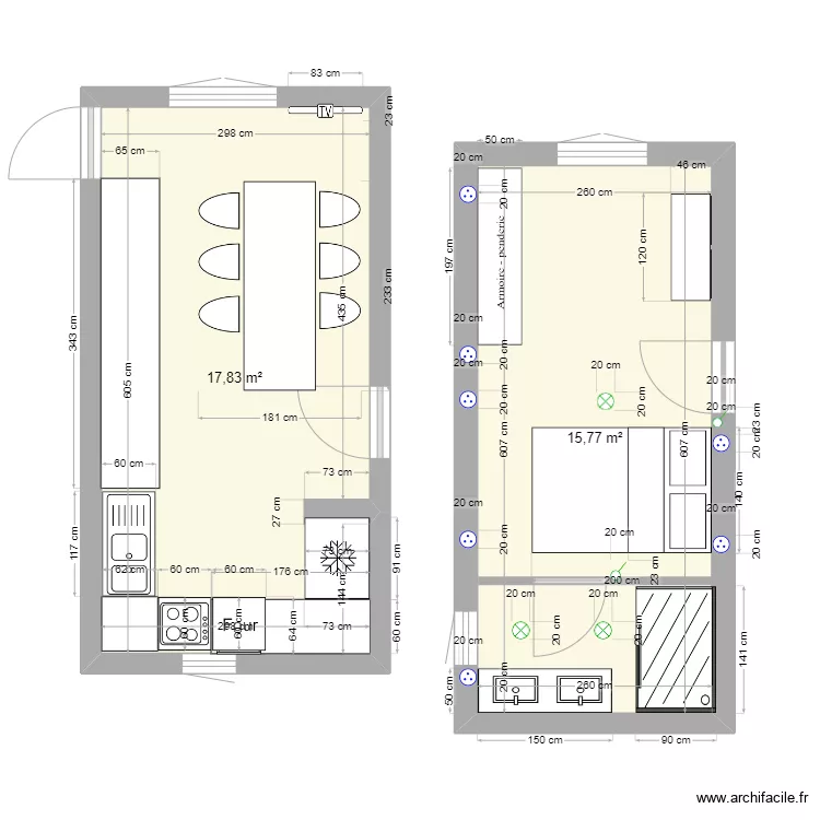 garage transforme en chambre. Plan de 