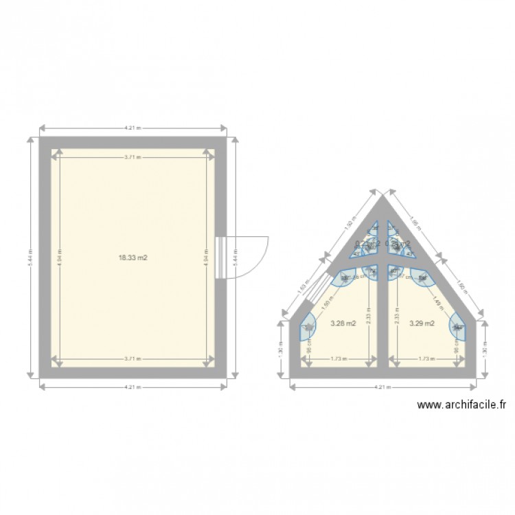 chambre maison 1 cote . Plan de 5 pièces et 25 m2