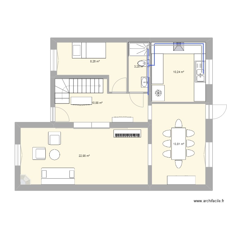 Sèvres 57 RdC + plomberie. Plan de 6 pièces et 69 m2