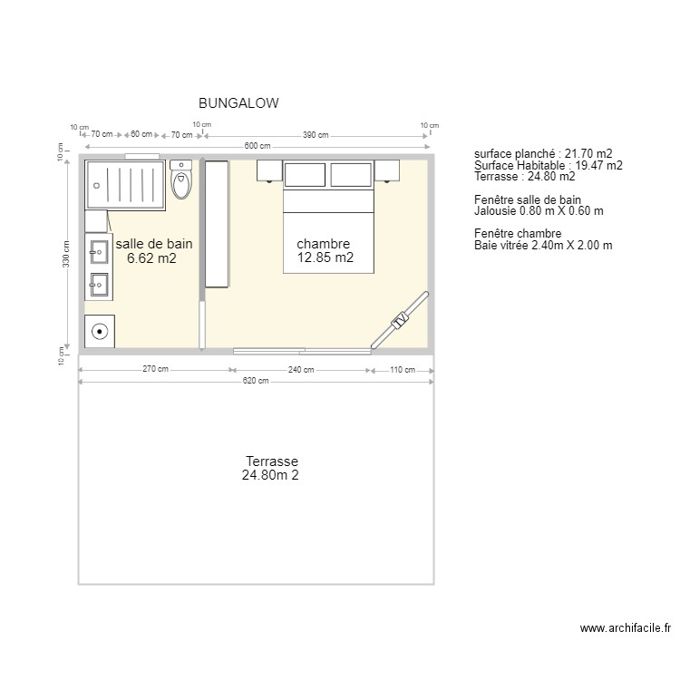 Bungalow bois. Plan de 0 pièce et 0 m2