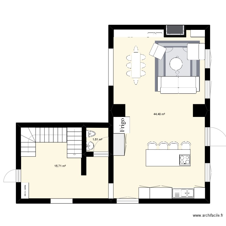 Plan aménagement. Plan de 3 pièces et 62 m2