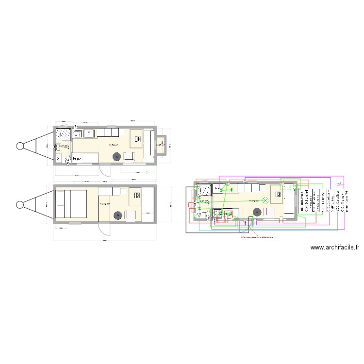 tiny house. Plan de 6 pièces et 43 m2