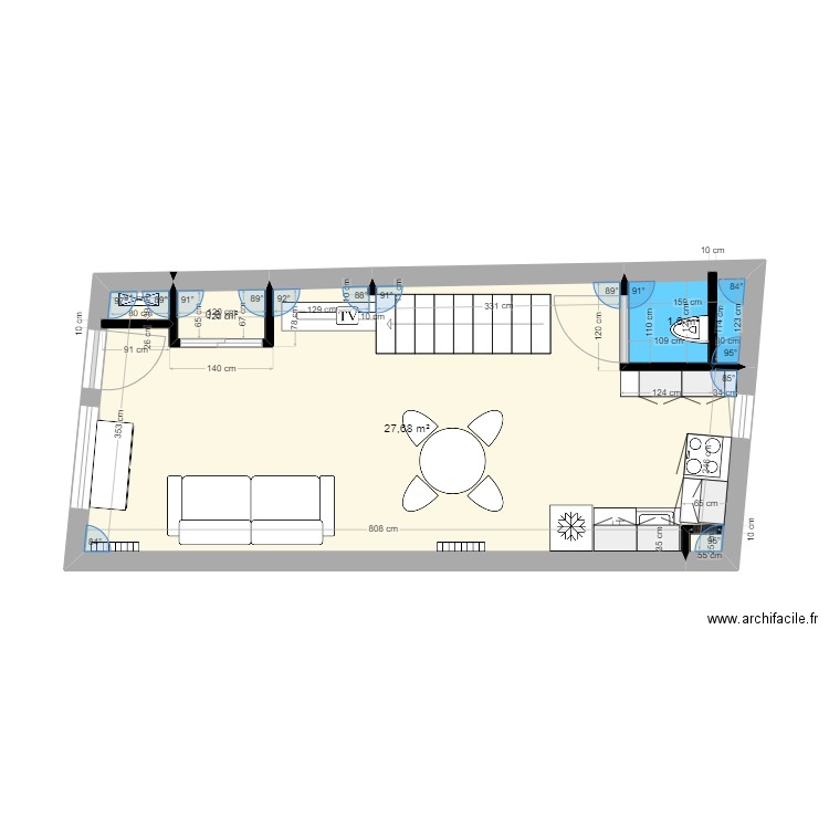 rdc duplex 4. Plan de 3 pièces et 30 m2