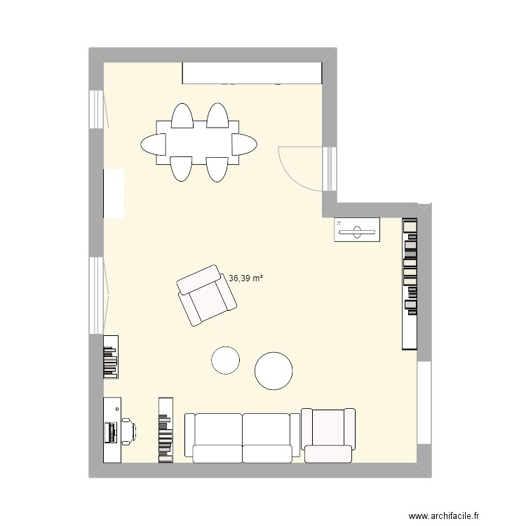 SalonOption2. Plan de 1 pièce et 36 m2