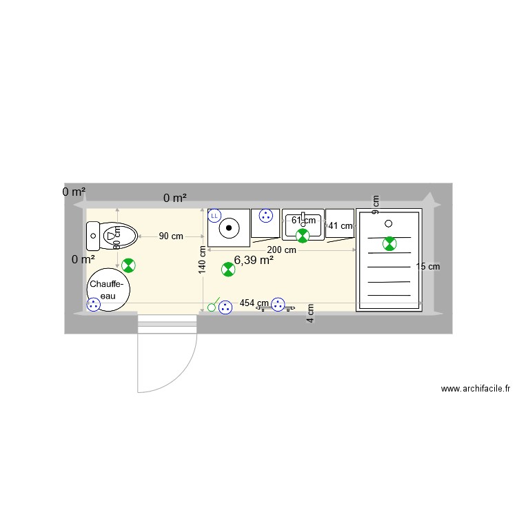 salle de bain 85. Plan de 4 pièces et 6 m2