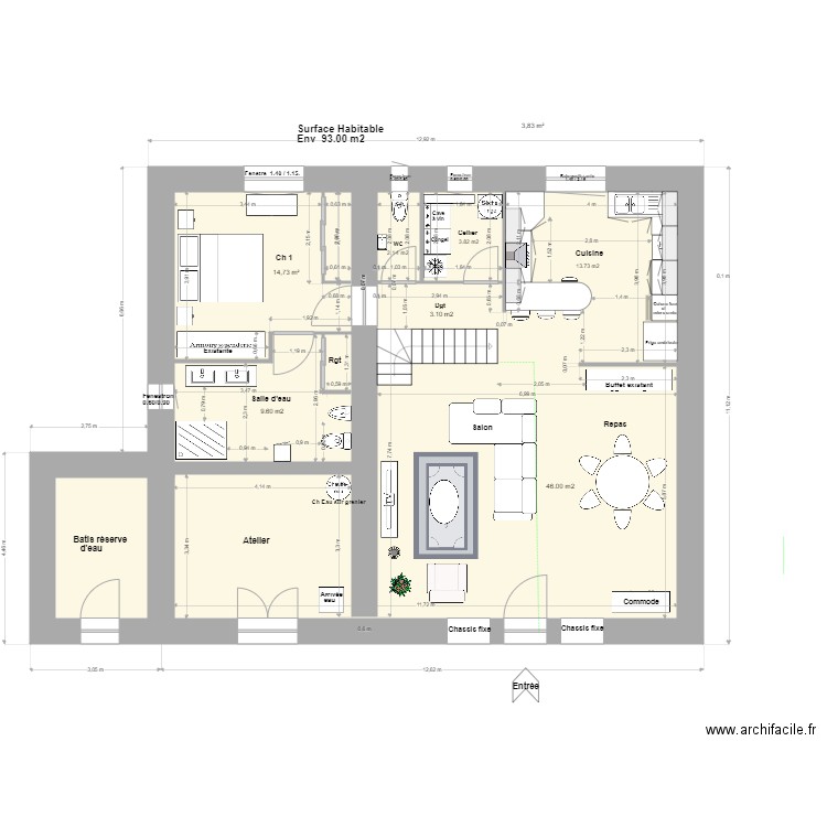 Loft Agrandissement R de C 2'. Plan de 3 pièces et 97 m2