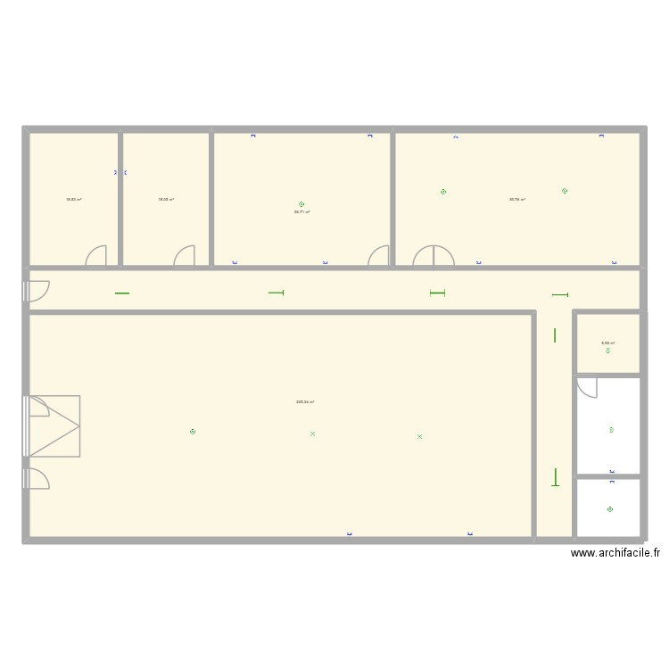 renovation d\'un batimant industriel de de bureau. Plan de 6 pièces et 355 m2